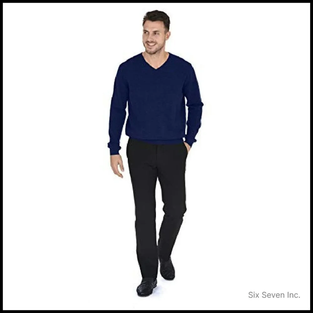Men's Essential Knit V-Neck Sweater Classic Pullover Elegant Minimal